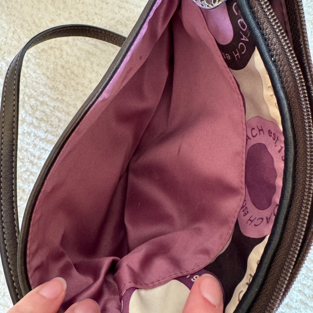 COACH crossbody C logo Alexandra purple and brown satin feel material. - Picture 4 of 6